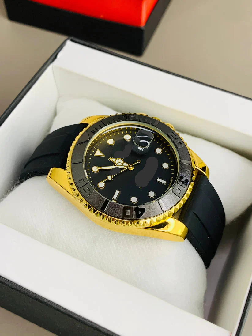 Golden & Black Master Strap Watch